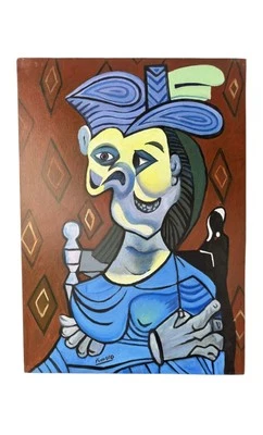 Pablo Picasso Artist Oil Painting Canvas Signed Stamped Hand Handmade Vintage - Image 1 of 2