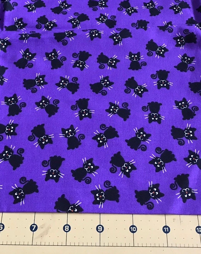 Black Cats on Purple 33" X 45" Halloween 100% cotton fabric #2212 - Image 1 of 1