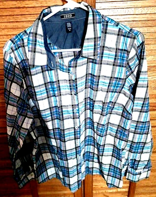 Izod Womens XL Long Sleeve Shirt Button Down Up Plaid Blue White - Image 1 of 4