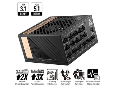 MSI MEG Ai1300P PCIE5, Fully Modular Gaming 1300W Power Supply, 80+ Platinum, - Image 1 of 4