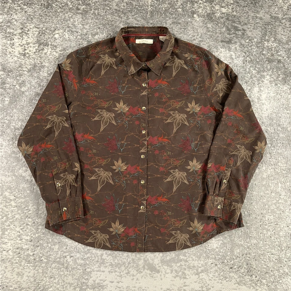 Camisa Occidental Natural Reflections Para Mujer 1X Marrón Otoño Estampado Hoja Perla Snap Foto 1 de 4