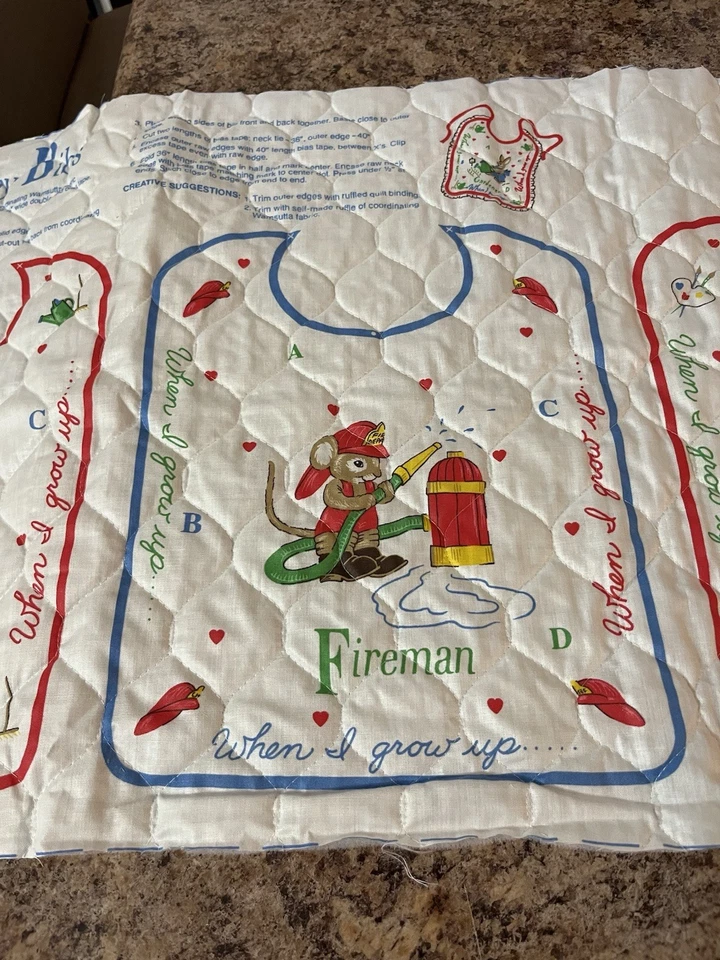 Vintage UNFINISHED Quilted Baby  Bib Fabric Panel To Make 4 Bibs. Wamsutta - Image 1 of 4