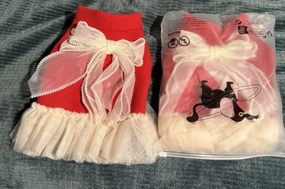 Маленькое домашнее животное девочка собаки красный зимний теплый флис жемчуг кружева рождественское платье костюм S - Изображение 1 из 4