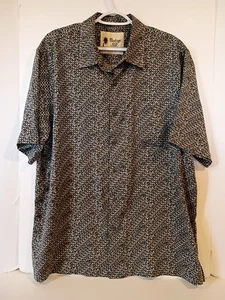 Vintage Silk 1969 Shirt Mens XL Black Geometric Short Sleeve Bowling Button Up - Picture 1 of 7