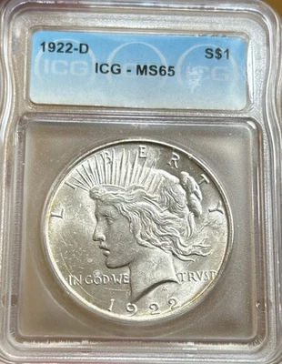 1922-D Peace Silver Dollar ICG MS65 - Image 1 of 4