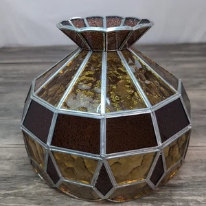 Vintage Tiffany Style Hanging Ceiling Lamp Shade Stained Glass Mid Century 70's - Picture 1 of 18