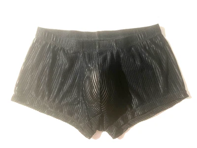 New Mens Black Sexy Silky Sheer Stripe Mesh Boxer Trunk Brief Underwear sz L - Image 1 of 4