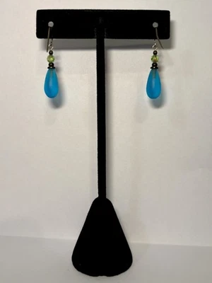 Teardrop Dangle Earrings – Glass Bead with Accent Crystal - image 1 of 4