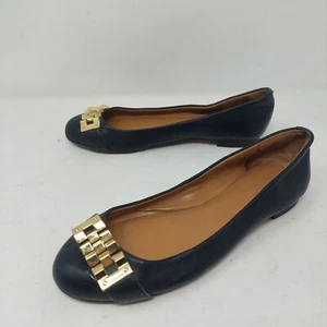 Banana Republic Black Leather Gold Buckle Ballet Flats Preppy Business Size 7.5 - Picture 1 of 10