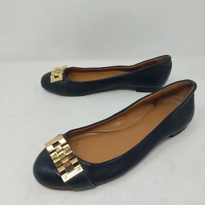 Banana Republic Cuero Negro Hebilla Dorada Ballet Pisos Preppy Negocios Talla 7.5 Foto 1 de 4