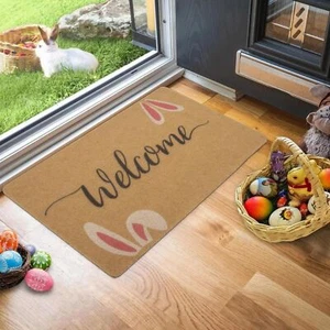 Spring Easter Decorations Bunny Rabbit Welcome Non-Slip Doormat Gift 30"x17" - Picture 1 of 12
