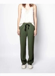 Pantalón ZADIG & VOLTAIRE POEME CREPE PANT Talla 34 US XS Verde Negro Venta al por menor $348 - Imagen 1 de 13