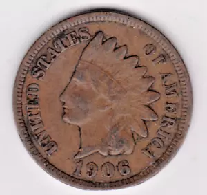 1906 INDIAN HEAD CENT in FINE condition ~ stk 01-20 ~ FULL LIBERTY ~ SEE SCAN - Picture 1 of 5