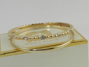 Anne Klein Crystal Gold Tone Bangle Bracelet Set - Picture 1 of 4