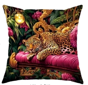 Deko Kissen Shabby Vintage 45 cm leo leopard print animal Dschungel Sofa pink - Bild 1 von 2