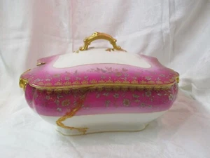 Antique France H & Co Haviland Limoge cranberry pink & gold Soup Tureen w/ Lid - Picture 1 of 10