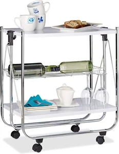 Carrello Da Cucina Portavivande Con Cestello, Pieghevole, 4 Ruote, Bianco, Hxlxp - Foto 1 di 12