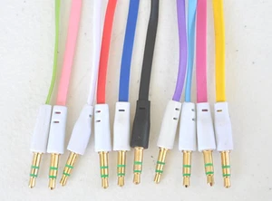 AUX FLAT NOODLE 3FT CABLE FOR iphone 6 plus 4 4s 5 5s ipod mp3 stereo audio amp - Picture 1 of 11