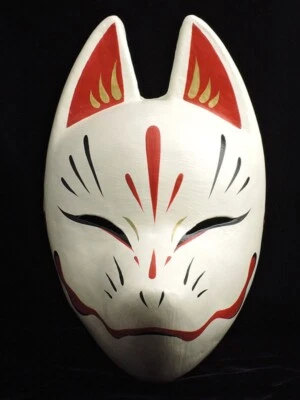 Komendo Full Face Fox Mask Small  SUZUNE Kitsune Hand Made Painted Japan Party - Image 1 of 4