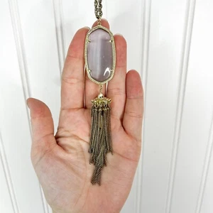 Kendra Scott Iridescent Silver Slate Cat's Eye Reversible Rayne Necklace Rhodium - Picture 1 of 3