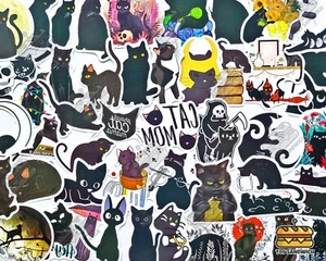 Paquete de 50 pegatinas ""Gato Negro"" Calcomanía Vudú Cáscara de Gato Brujería Mística Gato Amante - Imagen 1 de 8