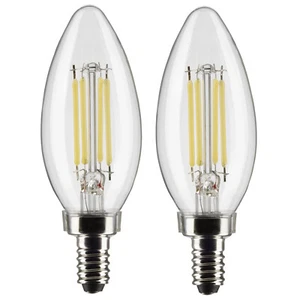 2 Pack Satco S21706 LED Clear Filament 5.5W B11 Candelabra E12 2700K Warm White - Picture 1 of 5