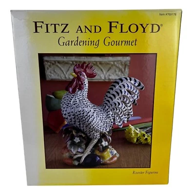 NUEVO Fitz & Floyd Gardening Gourmet Blanco y Negro Gallo Estatuilla Centro de Mesa 16" Foto 1 de 4
