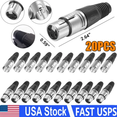20Pcs 10 Male and 10 Female 3 Pin XLR Solder Type Plug Audio Cable Connector - Image 1 of 4