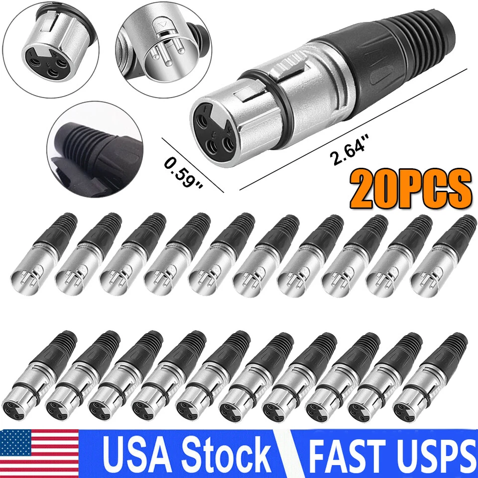 20Pcs 10 Male and 10 Female 3 Pin XLR Solder Type Plug Audio Cable Connector - Image 1 of 4