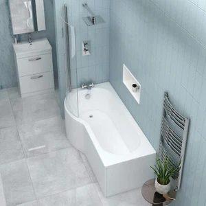 1500/1600/1700mm P Shaped Shower Bathtub Front & End Bath Panel with Screen - Picture 1 of 25