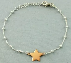 925 Plata de Ley Chapado en Oro Rosa Estrella Pulsera - Imagen 1 de 3