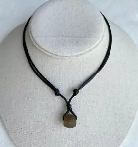 Brown Recycled Glass Bead Adjustable Black 1.5mm Cord Necklace - Picture 1 of 5