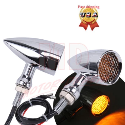 Indicadores de luz de giro LED intermitentes ámbar bala cromados para motocicleta Cruiser Foto 1 de 4