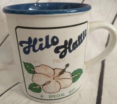 VINTAGE HILO HATTIE Coffee Cup 1997 Island Heritage Hibiscus Mug Hawaii Blue Map - Image 1 of 4