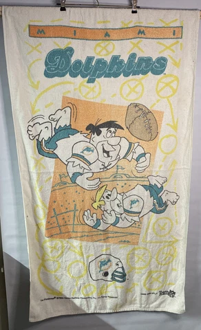 VTG 1993 The Flintstones NFL Miami Dolphins Football Beach Towel Cover