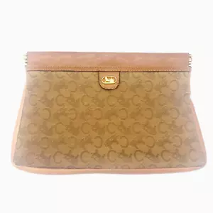 CELINE Beige C Macadam Canvas PVC Clutch Bag Auth - Picture 1 of 7