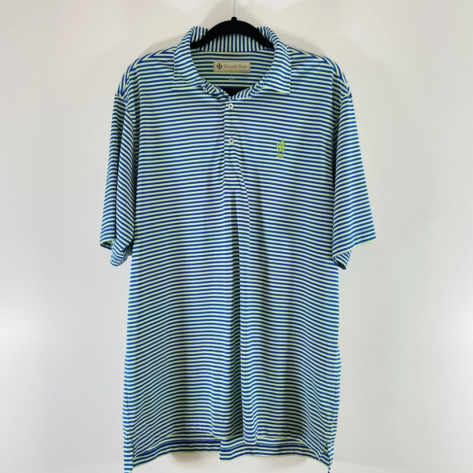 Polo de golf Donald Ross para hombre L azul verde rendimiento bordado a rayas Foto 1 de 4