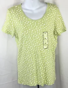 NWT Basic Ed tee top M Green floral top scoopneck Capsule cottage boho fairy - Picture 1 of 4