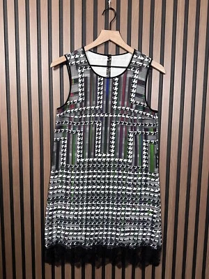 Vestido Clover Canyon Pequeño Blanco Negro Vaina Encaje Ribete Multicolor Espiga Foto 1 de 4