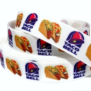 GROSGRAIN RIBBON 5/8", 7/8", 1.5" & 3" Food Tacos Fast Food Snacks Printed - Picture 1 of 1