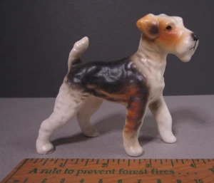 Wire Haired FOX TERRIER Vintage Figurine tri color DOG 3.5" ceramic walking - Picture 1 of 6