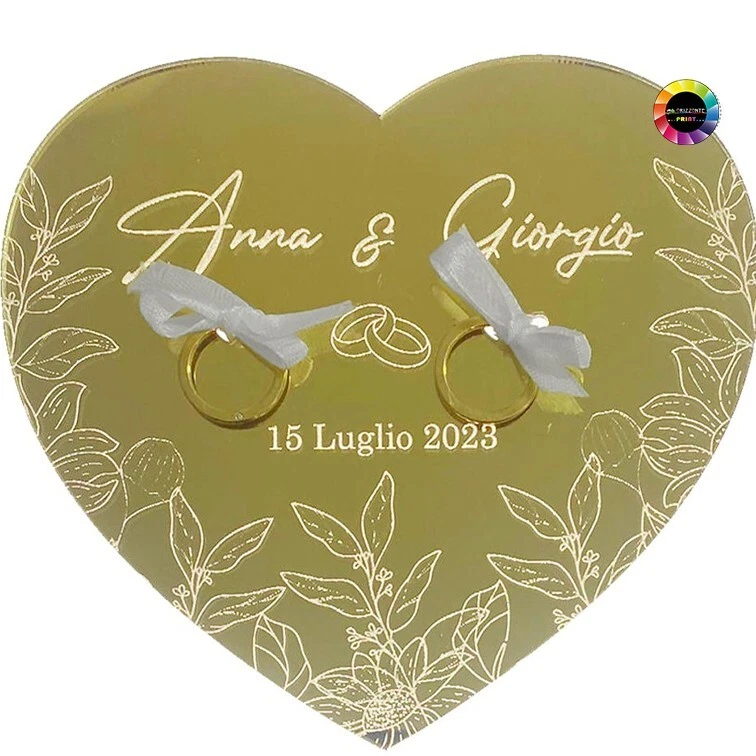 Porta fedi a cuore personalizzato in plexiglass per matrimonio e anniversario - Immagine 1 di 1