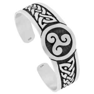 925 Sterling Silver Triple Spiral Triskele Sailors Knot Cuff Bracelet 7.25" Long - Picture 1 of 1