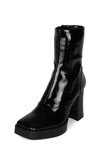 Jeffrey Campbell Kalopsia Black Pat Black Polish Stack Block Heel Ankle Boots - Picture 1 of 4