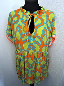 Made in Italy Bluse Shirt blau grün orange gemustert Gr.34, 36,38,40, 42 B33 - Bild 1 von 4