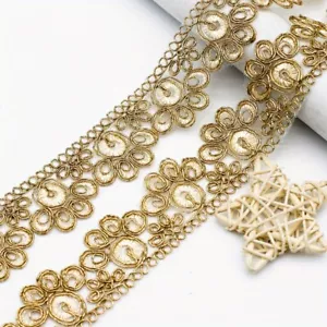 10Yards 4cm Width Gold Thread Lace Embroidered Webbing Sewing Ribbon for Dress - Picture 1 of 6