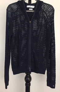 Maglione Tommy Hilfiger taglia L nuovo con cappuccio zip davanti, maniche lunghe blu nuovo con etichette $79 - Foto 1 di 1