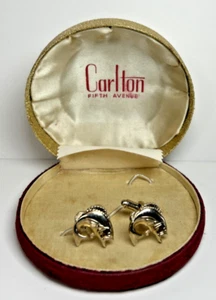 Vintage gold tone CUFFLINKS FISH FISHING GIFT Groom father brother - Picture 1 of 4