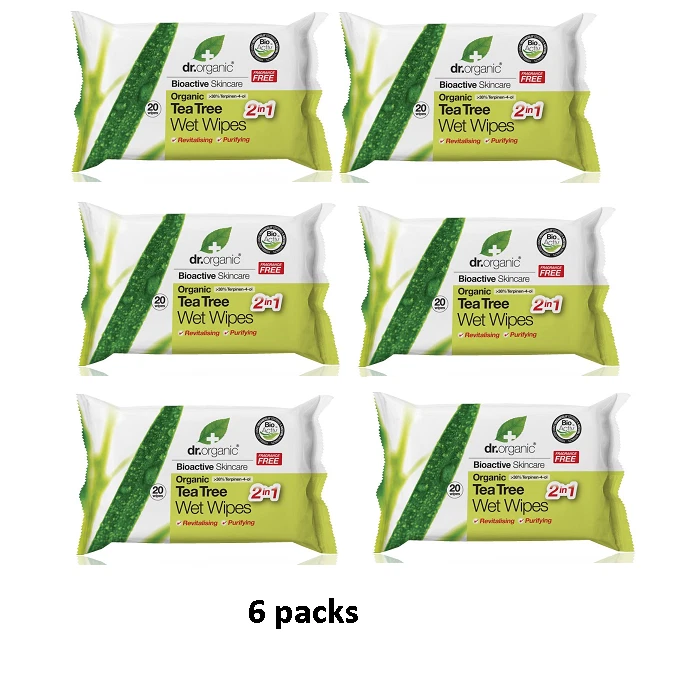 Dr Organics Organic Tea Tree Wet Wipes x 6 packs 20 wipes per pack