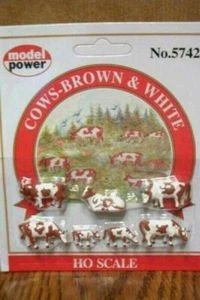 MODEL POWER COWS - BROWN & WHITE HO SCALE FIGURES - Picture 1 of 2